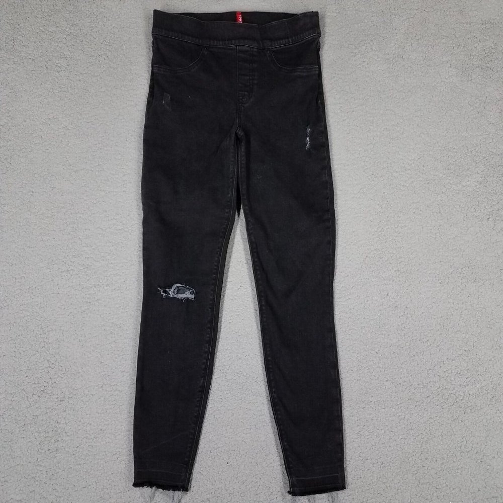 Spanx Women's Small Jeans Distressed Ankle Skinny Pull On Slimming Stretch Black